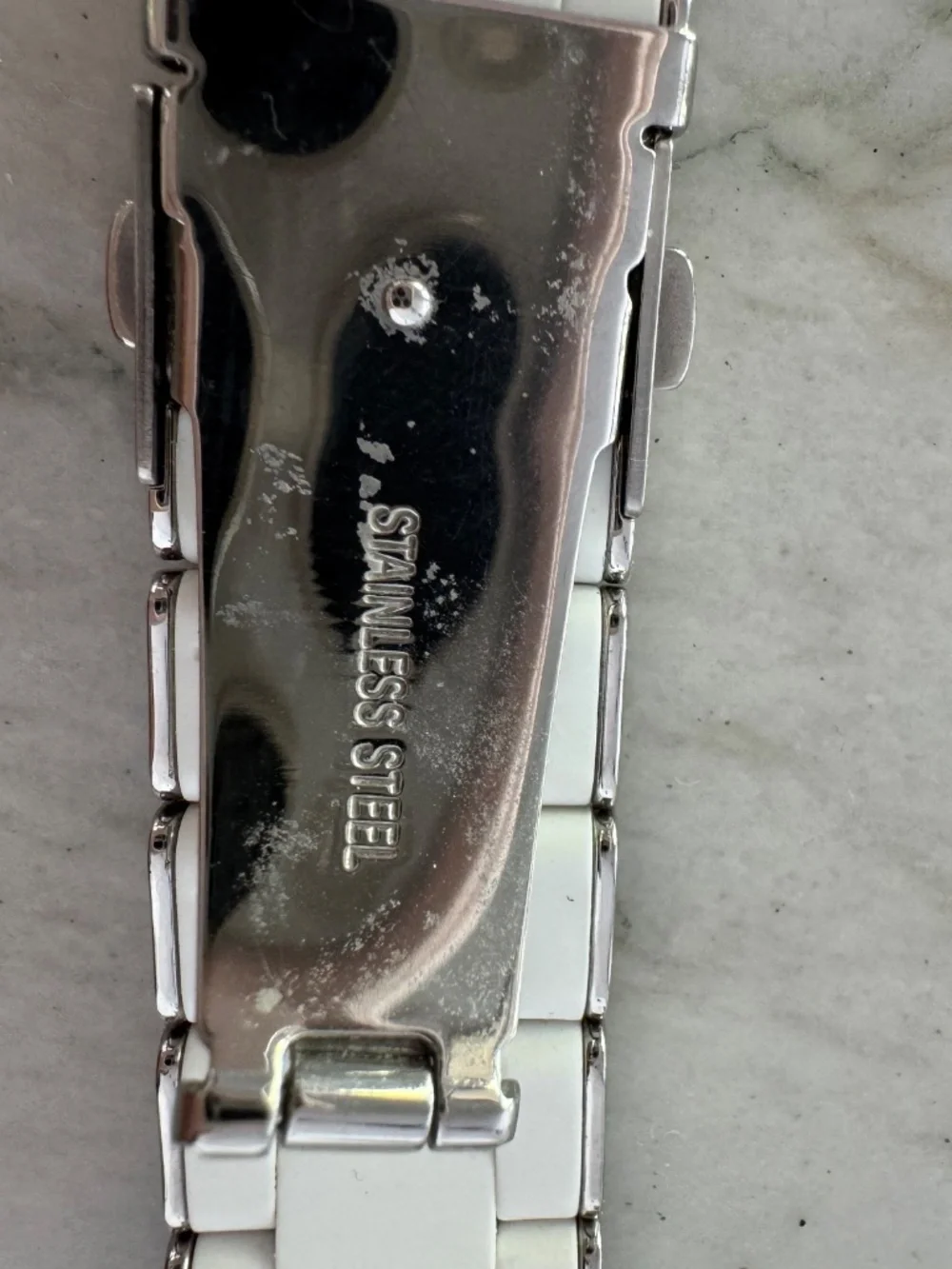 EUC Michele White and Silver-Tone Link Apple Watch band